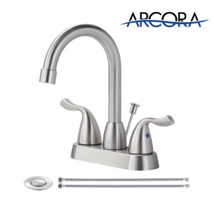 ARCORA 4 Inch Centerset Brushed Nickel Bathroom Sink Faucet with Drain Assembly