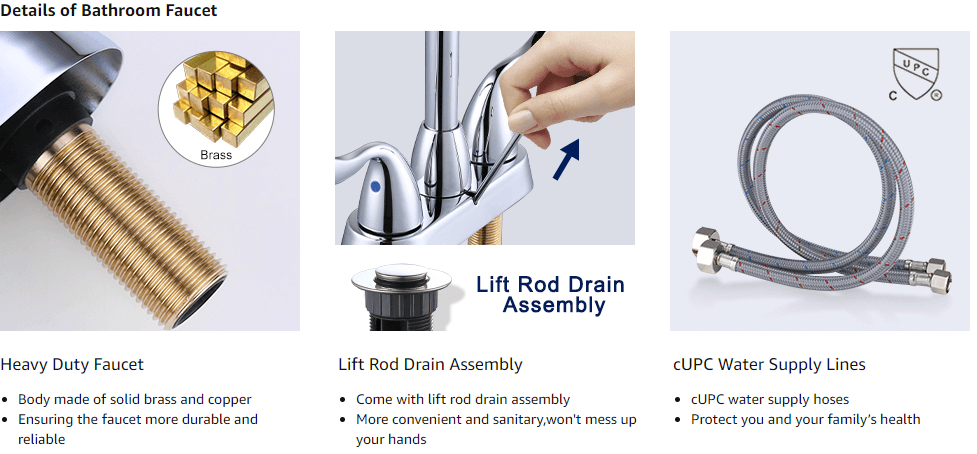 ARCORA 4 Inch Centerset Chrome Bathroom Sink Faucet with Drain Assembly and Supply Hoses - Centerset Bathroom Faucets - 5