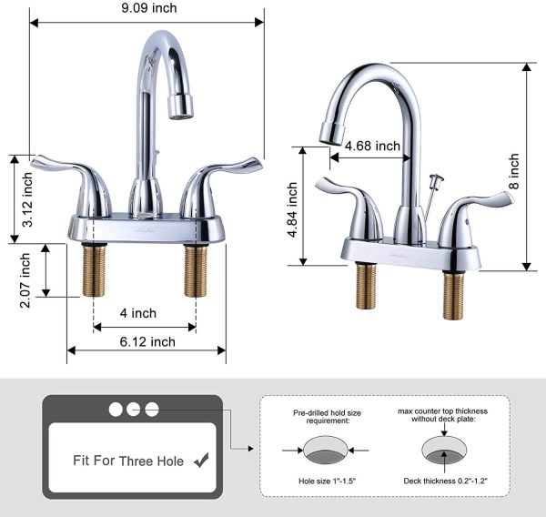 arcora 4 inch centerset chrome bathroom sink faucet with drain assembly