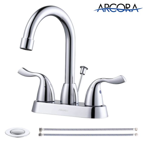 arcora 4 inch centerset chrome bathroom sink faucet with drain assembly