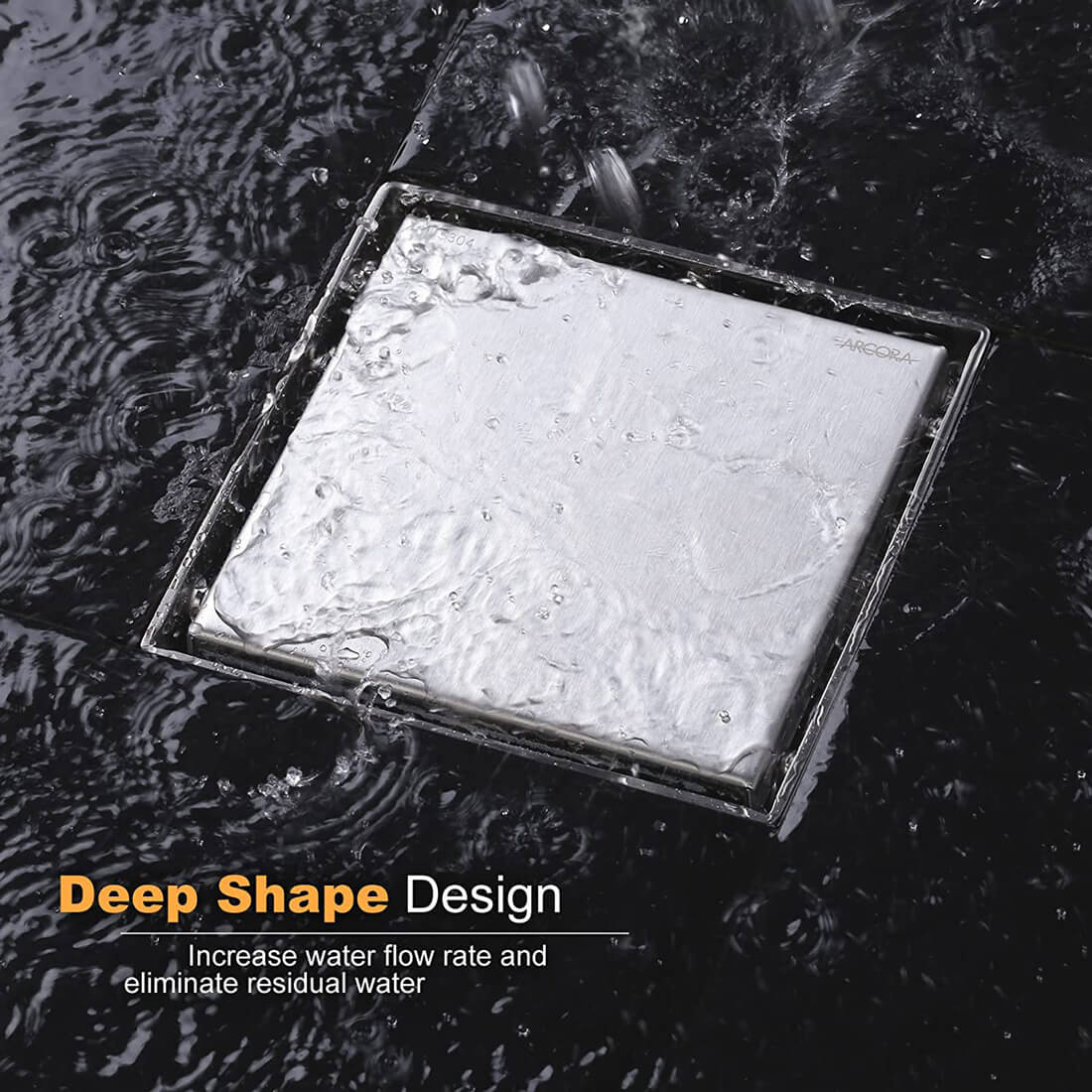 ARCORA 6 Inch Square Brushed Nickel Shower Floor Drain With Removable