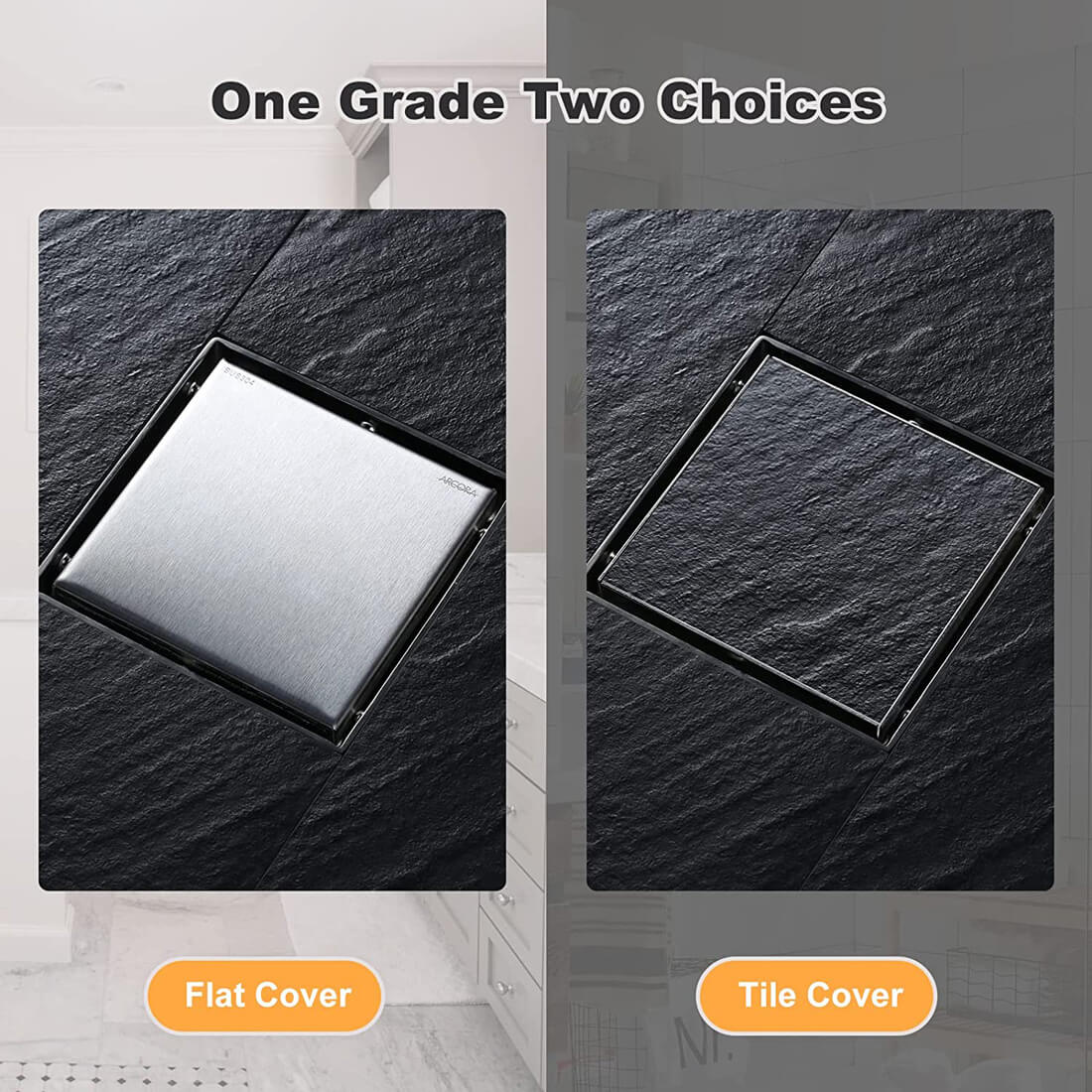 ARCORA 6 Inch Square Brushed Nickel Shower Floor Drain With Removable