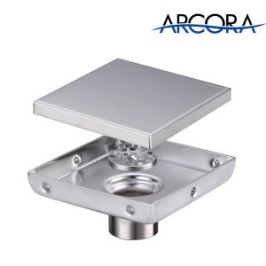 ARCORA 6 Inch Square Brushed Nickel Shower Floor Drain with Removable Tile Insert Grate