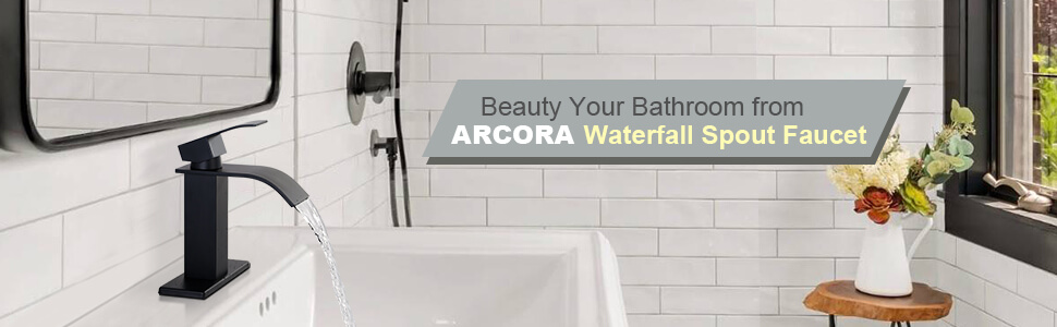 ARCORA 1 Hole or 3 Hole Black Waterfall Bathroom Faucet with Deck Plate - Single Handle Bathroom Faucets - 3