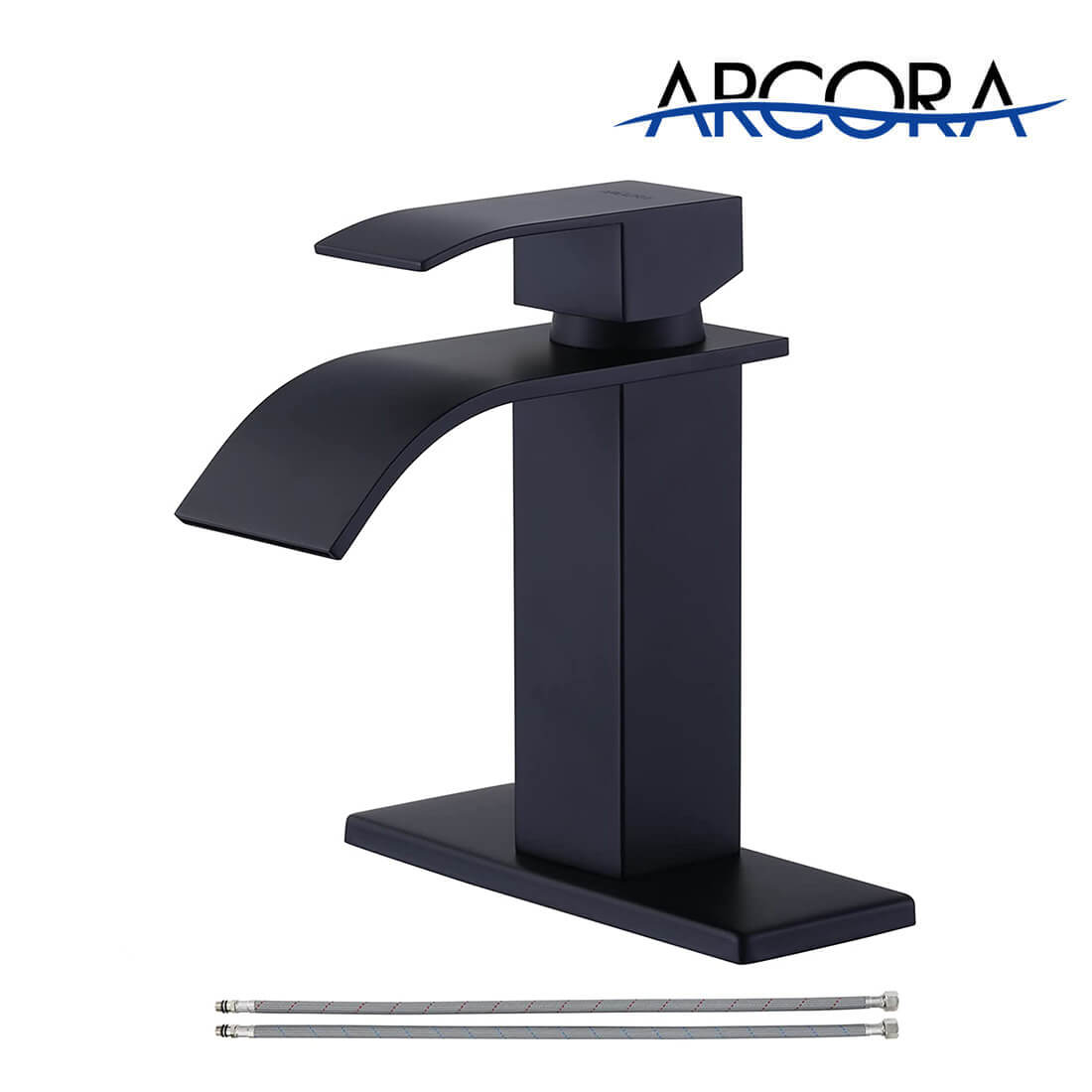ARCORA 1 Hole or 3 Hole Black Waterfall Bathroom Faucet with Deck Plate