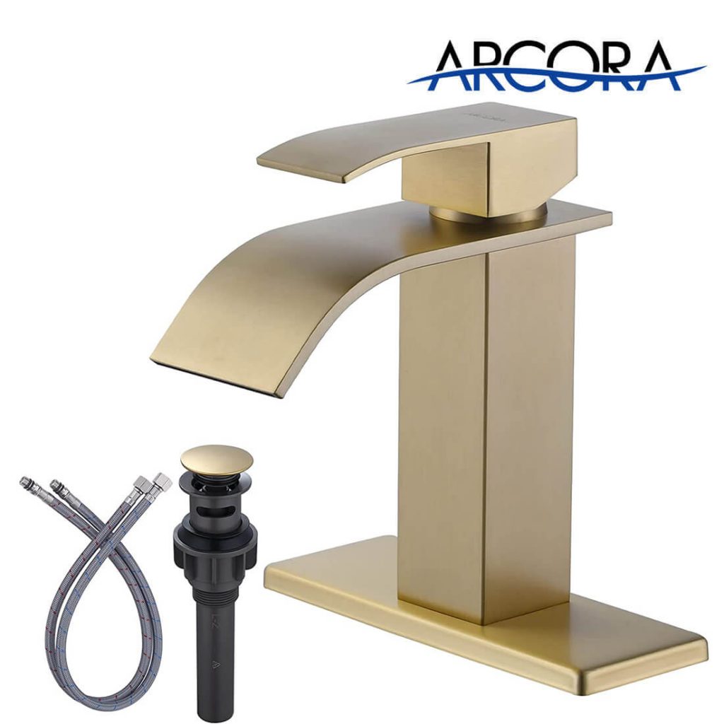 ARCORA Single Handle Brushed Gold Waterfall Bathroom Faucet 1 or 3 Hole