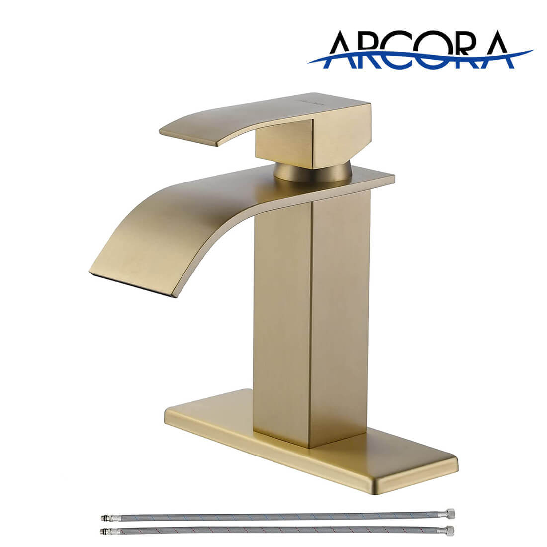 ARCORA Single Handle Brushed Gold Waterfall Bathroom Faucet – 1 or 3 Hole