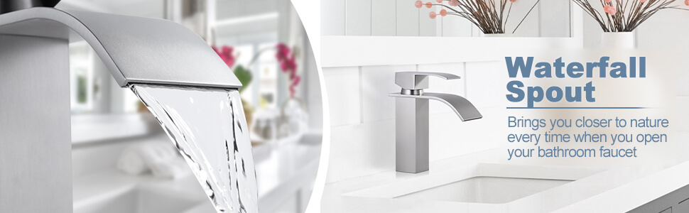 brushed nickel waterfall bathroom faucet