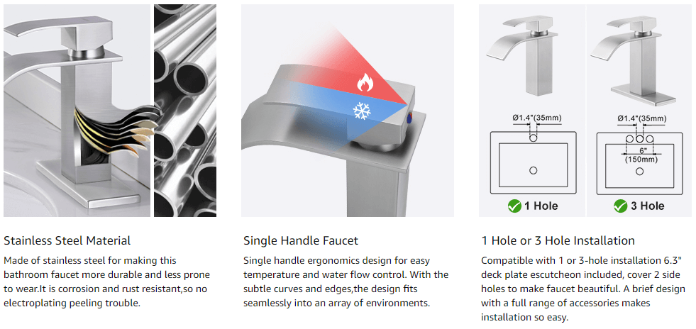 brushed nickel waterfall bathroom faucet