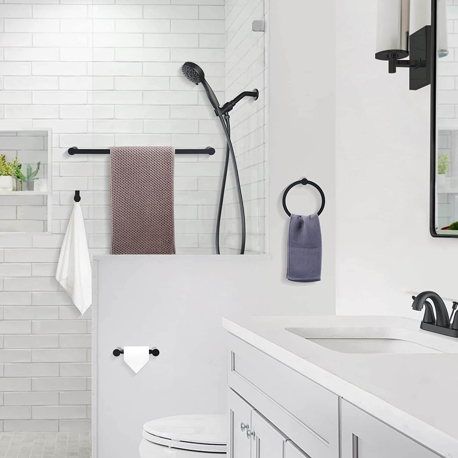 ARCORA Matte Black 4 Piece Bathroom Accessories Bath Hardware Set - Bathroom Accessories - 1