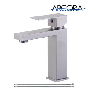 ARCORA Modern Single Handle Bathroom Faucet Brushed Nickel with cUPC Supply Line (1 Hole)