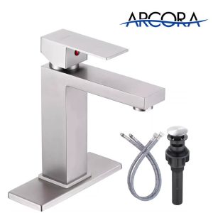 ARCORA Modern Single Handle Bathroom Faucet Brushed Nickel with cUPC Supply Line (1 Hole)