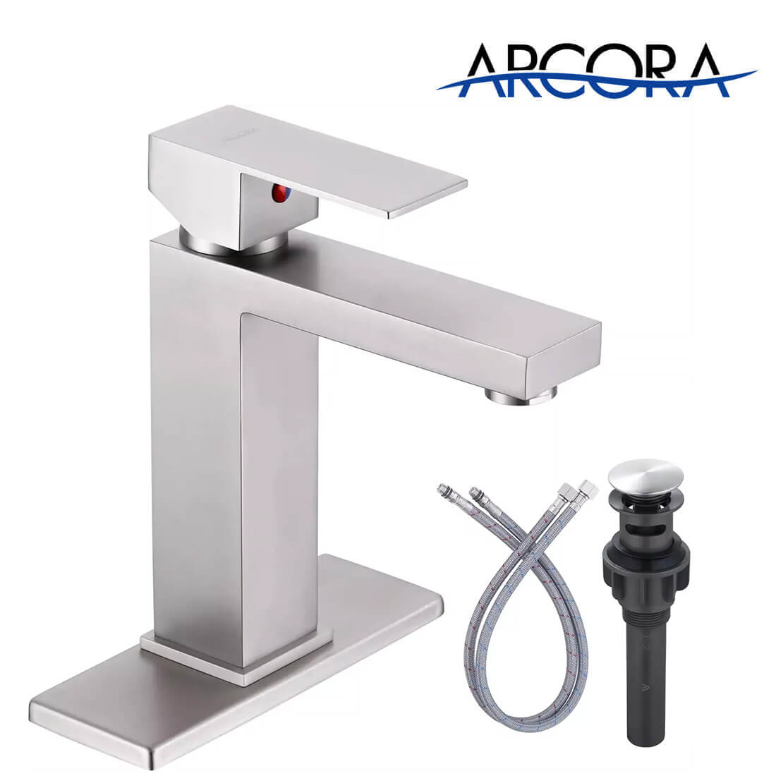ARCORA Modern Single Handle Bathroom Faucet Brushed Nickel with cUPC Supply Line (1 Hole)