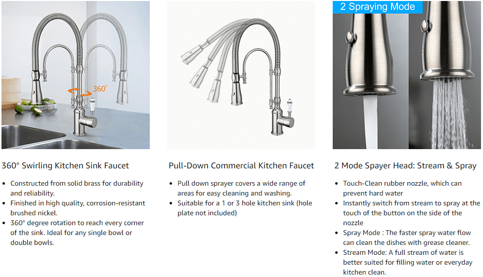 Arcora Single Handle High Arc Swiveling Dual Mode Sprayer Kitchen Sink Faucet - Pull Down Kitchen Faucets - 2