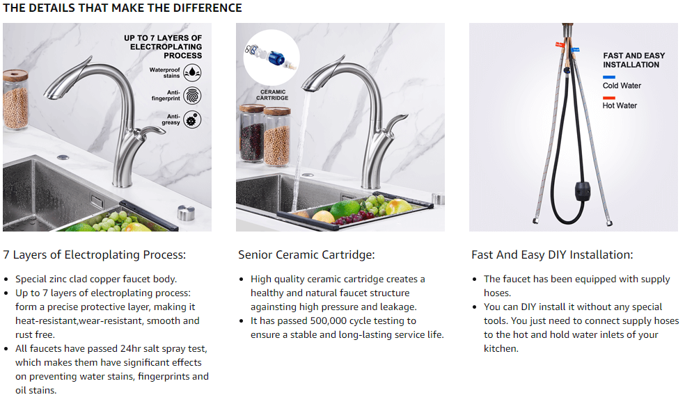 Arcora Commercial Single Handle Kitchen Faucet with Pull Down Sprayer - Pull Down Kitchen Faucets - 3