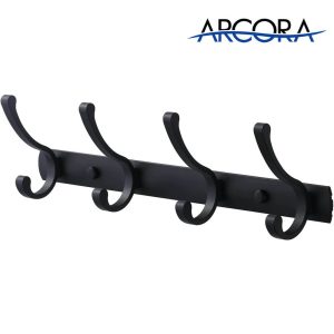 ARCORA Matte Black 4 Hook Wall Mounted Coat Rack with Shelf