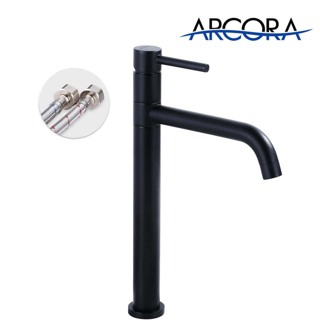 ARCORA 360 Degree Rotation Hot And Cold Tall Black Bathroom Mixer Tap