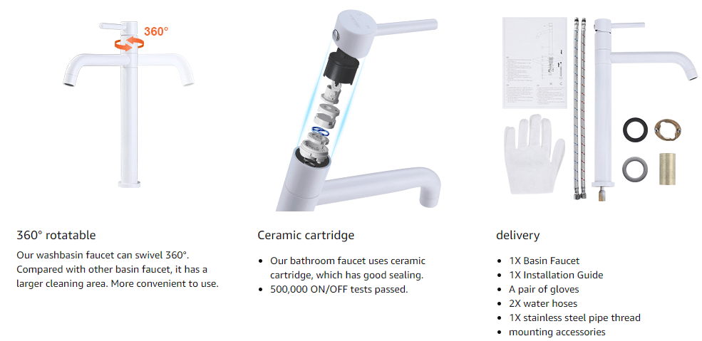 ARCORA Single Handle White Bathroom Vessel Sink Faucet - Single Handle Bathroom Faucets - 4