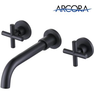 ARCORA 2 Handle Matte Black Wall Mounted Bathroom Sink Faucet