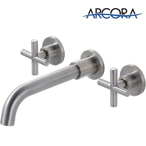 ARCORA Wall Mounted 2 Handle Brushed Nickel Bathroom Sink Faucet