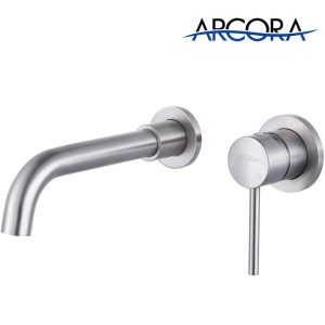 ARCORA Single Handle Brushed Nickel Wall Mounted Bathroom Faucet