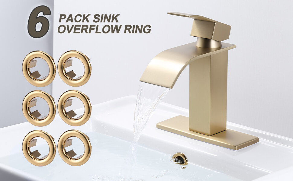 ARCORA Bathroom Kitchen Sink Basin Trim Overflow Ring Cover Hole Brushed Gold, 2 Or 6 Packs - Faucet Accessories - 2