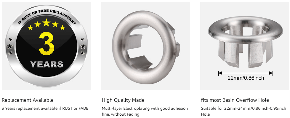 arcora bathroom kitchen sink hole overflow ring cover brushed nickel
