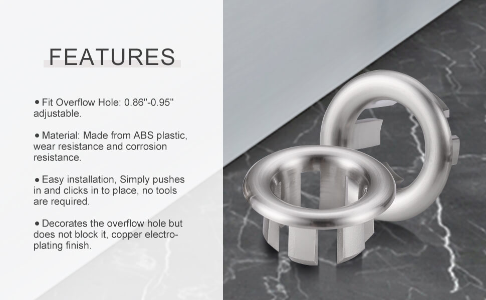 arcora bathroom kitchen sink hole overflow ring cover brushed nickel