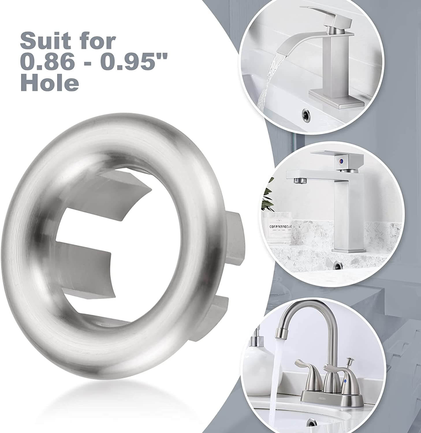 ARCORA Bathroom Kitchen Sink Hole Overflow Ring Cover Brushed Nickel, 2