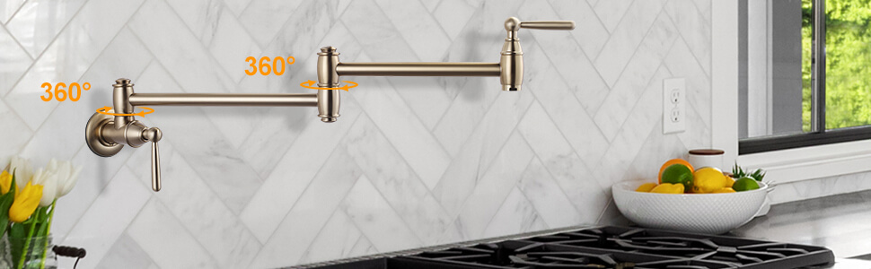 ARCORA Brushed Gold Pot Filler Faucet Wall Mount Kitchen Folding Faucet - Pot Filler Kitchen Faucets - 3