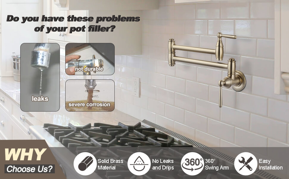 ARCORA Brushed Gold Pot Filler Faucet Wall Mount Kitchen Folding Faucet - Pot Filler Kitchen Faucets - 2
