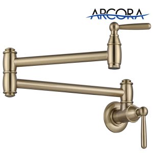 ARCORA Brushed Gold Pot Filler Faucet Wall Mount Kitchen Folding Faucet