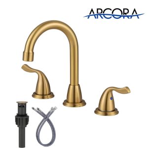 ARCORA 8 Inch Brushed Gold Widespread Bathroom Faucet with Drain Assembly