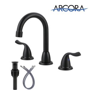 ARCORA 8 Inch Widespread Matte Black Bathroom Faucet with Drain Assembly