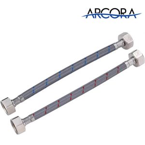 ARCORA 8″- 48″ 1/2 to 1/2 Bathroom Kitchen Faucet Connector Braided Nylon Water Supply Line (1 Pair)