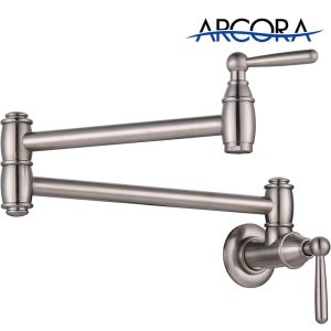 ARCORA Brushed Nickel Pot Filler Faucet Wall Mount Kitchen Folding Faucet