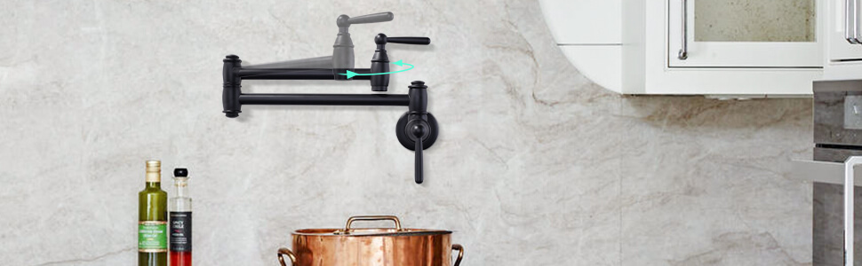 ARCORA Matte Black Pot Filler Faucet Wall Mount Kitchen Folding Faucet - Pot Filler Kitchen Faucets - 3