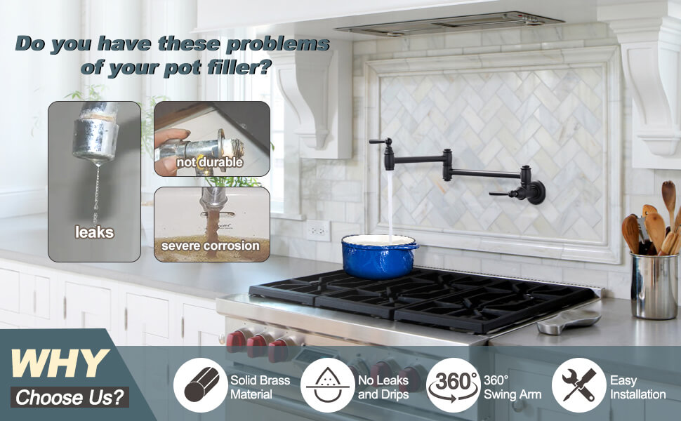 ARCORA Matte Black Pot Filler Faucet Wall Mount Kitchen Folding Faucet - Pot Filler Kitchen Faucets - 2