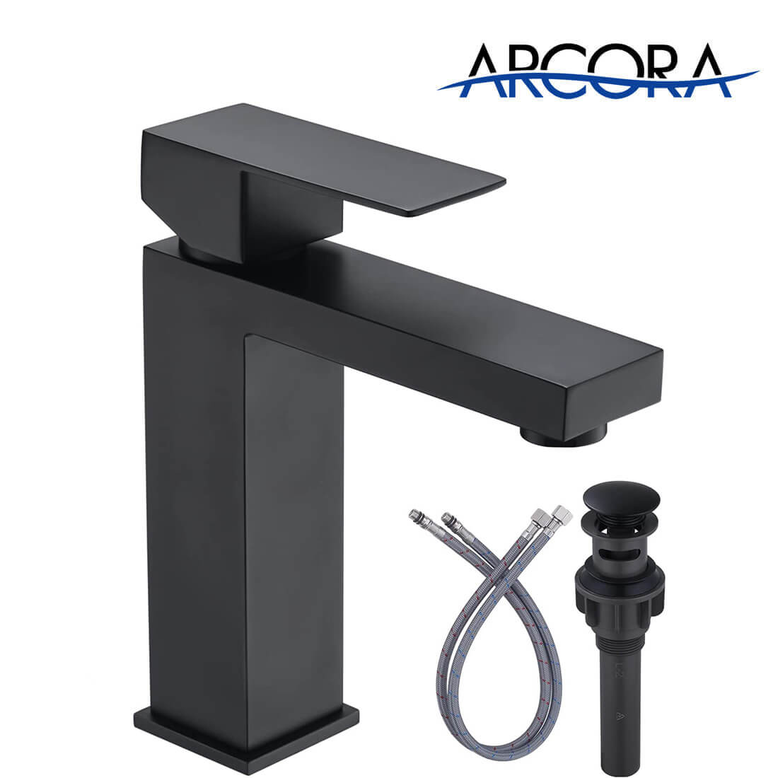 ARCORA Matte Black Single Hole Bathroom Faucet with cUPC Supply Lines