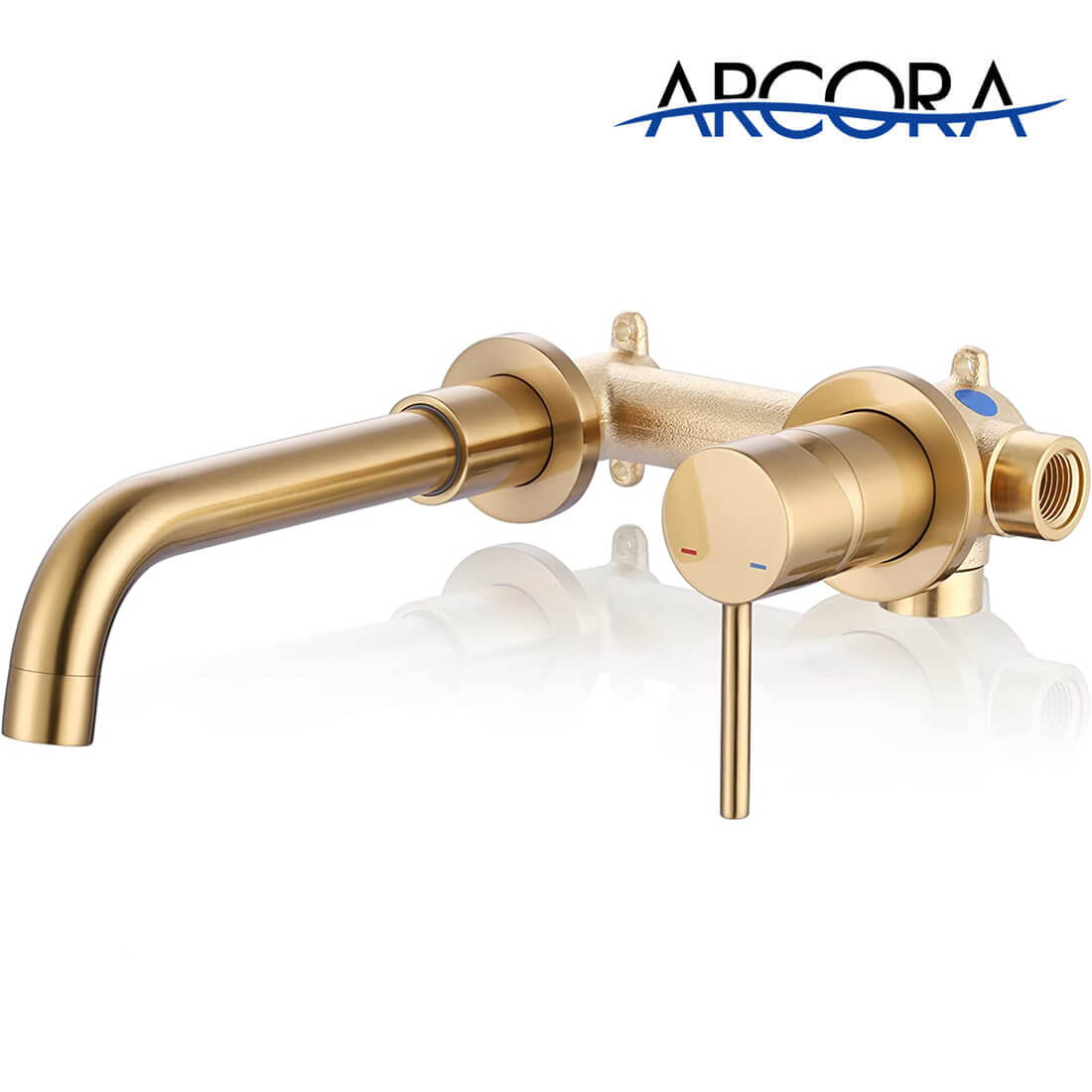 ARCORA Single Handle Brushed Gold Wall Mounted Bathroom Sink Faucet