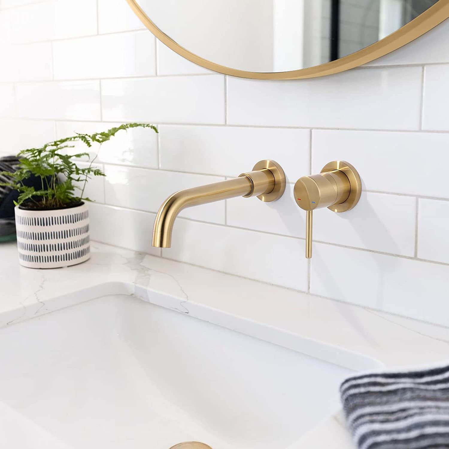 ARCORA Single Handle Brushed Gold Wall Mounted Bathroom Sink Faucet ...