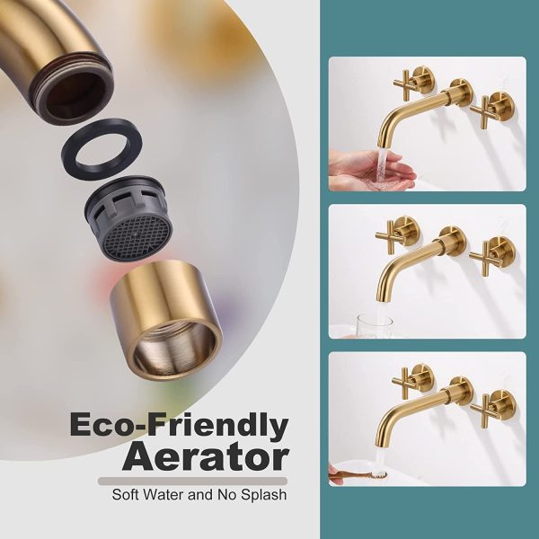 arcora 2 cross handle brushed gold wall mounted bathroom sink faucet 3