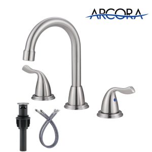 ARCORA 3 Hole 8 Inch Brushed Nickel Widespread Bathroom Faucet with Drain Assembly