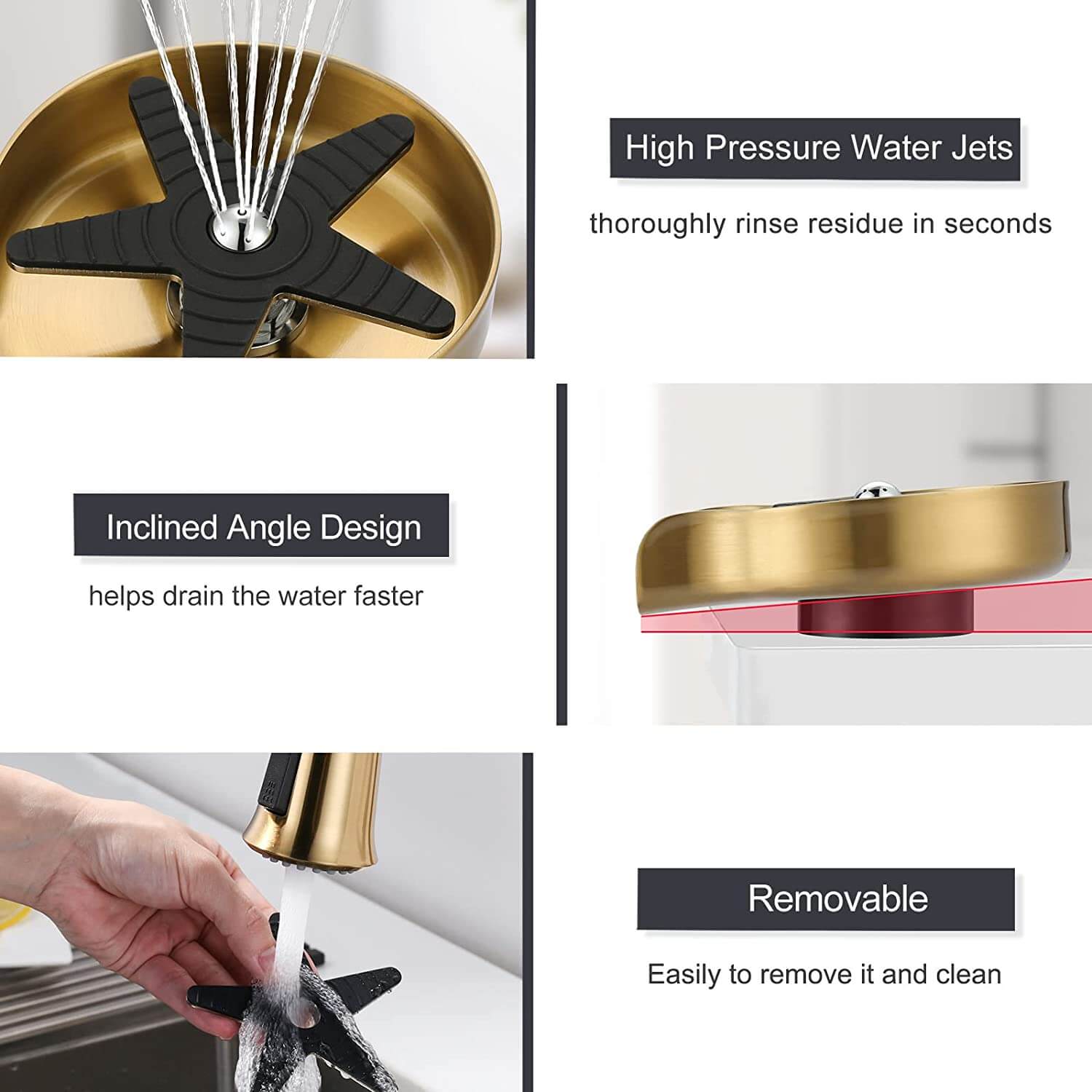 ARCORA Brushed Gold Stainless Steel Glass Rinser For Kitchen Sinks