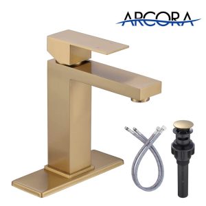 ARCORA Modern Brushed Gold Bathroom Sink Faucet with Drain for 1 Or 3 Hole