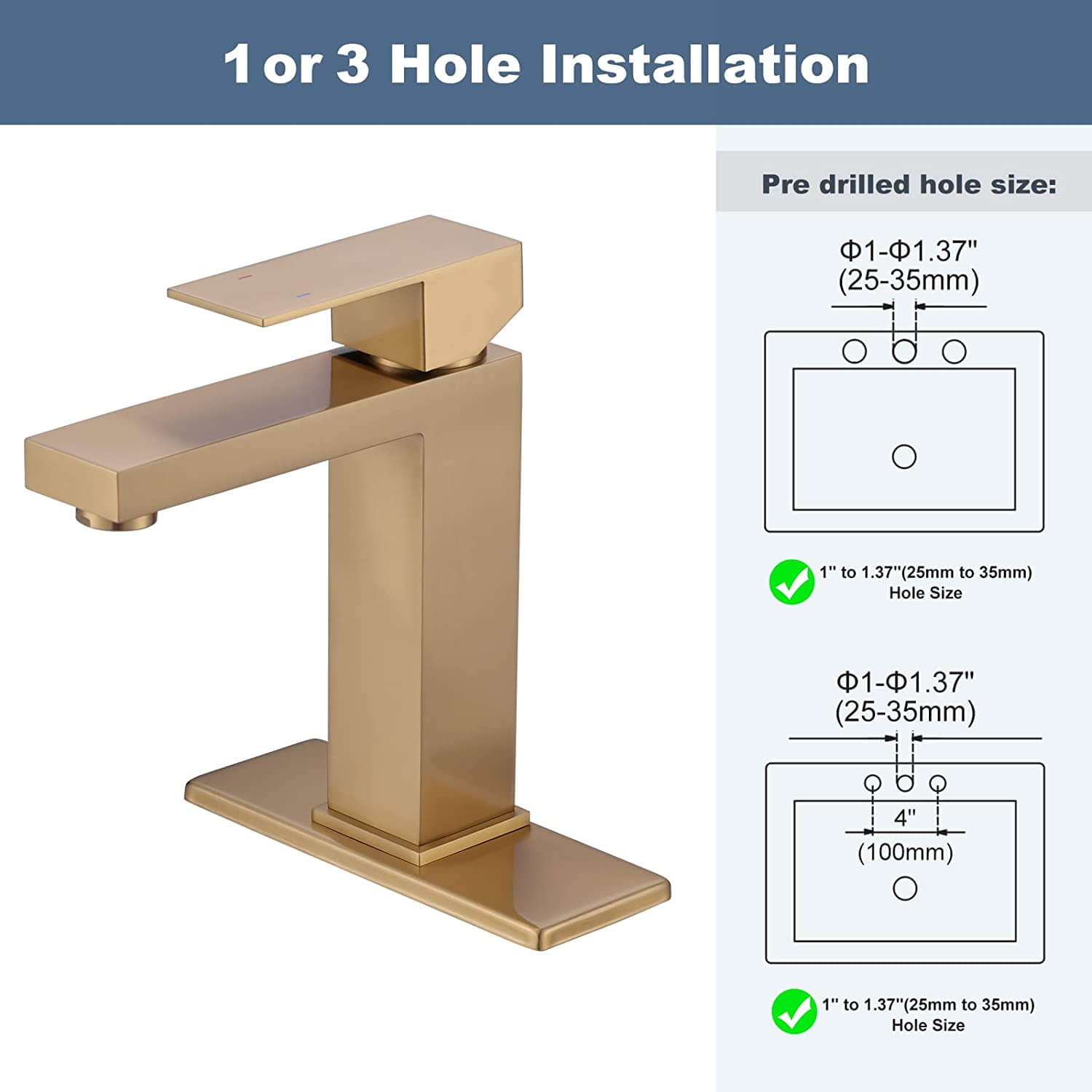 ARCORA Modern Brushed Gold Bathroom Sink Faucet With Drain For 1 Or 3
