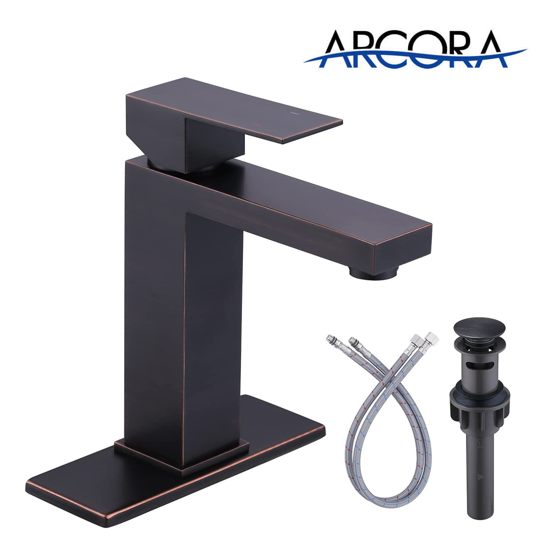 ARCORA Modern Single Handle Oil Rubbed Bronze Bathroom Sink Faucet with Drain for 1 Or 3 Hole