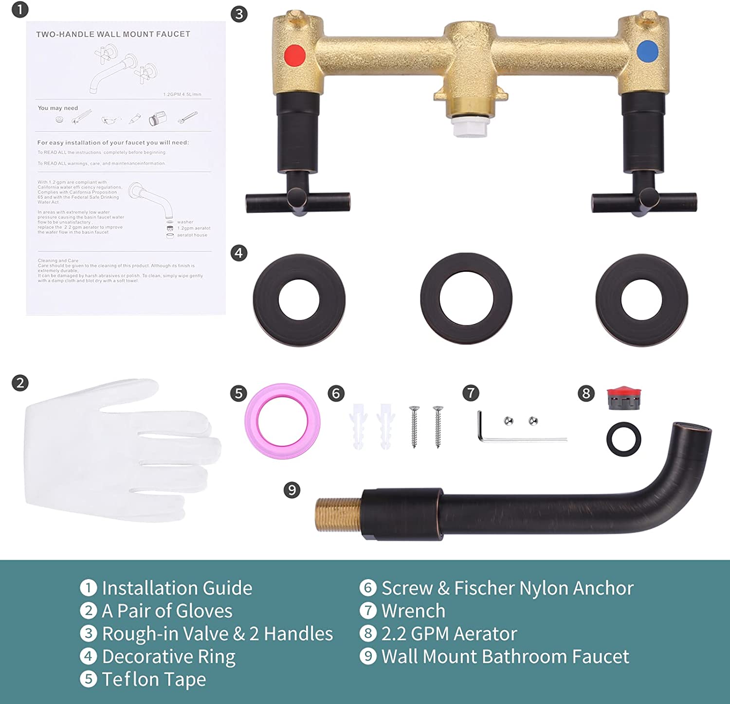 ARCORA Oil Rubbed Bronze 2 Cross Handle Wall Mounted Bathroom Sink ...