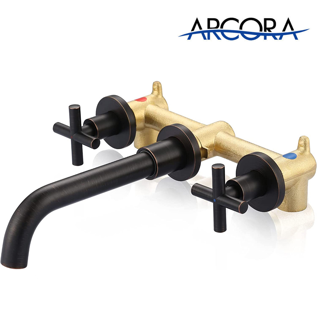 ARCORA Oil Rubbed Bronze 2 Cross Handle Wall Mounted Bathroom Sink Faucet Rough in Valve Included
