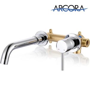 ARCORA Single Handle Chrome Wall Mount Bathroom Sink Faucet with Rough-in Valve